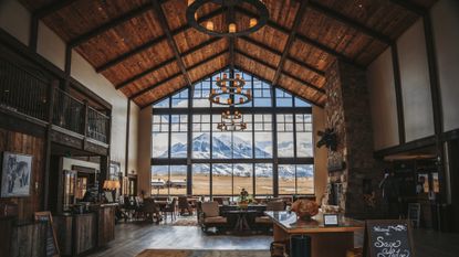 The mountains as seen from the lobby of the Sage Lodge in Pray, Montana