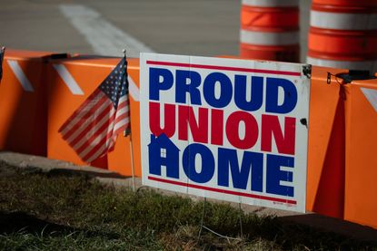 A 'Proud Union Home' sign